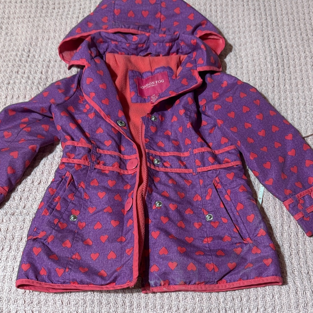 London Fog Lined Purple and Pink Hearts Raincoat 4T
